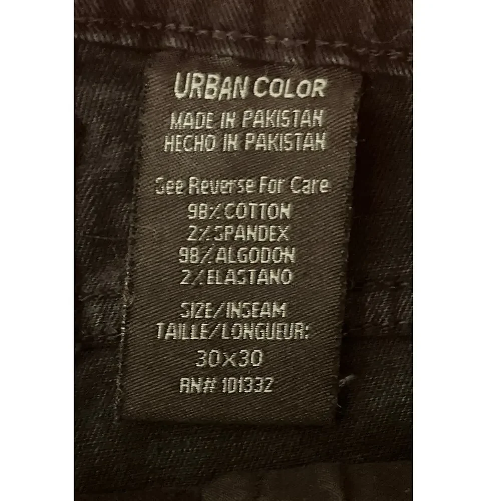 Urban Color Straight Fit Black Jeans - Size 30 x 30 - NEW